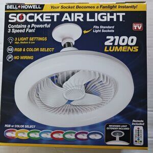 LIGHT WITH FAN - BELL & HOWELL SOCKET AIR LIGHT WITH REMOTE - 2100 LUMENS - NIB